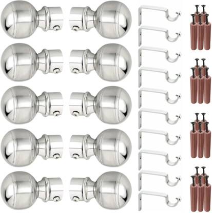 GRIVAN Silver Rod Rail Bracket, Curtain Knobs, Curtain Hooks Metal