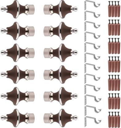 GRIVAN Silver, Brown Rod Rail Bracket, Curtain Knobs, Curtain Hooks Metal