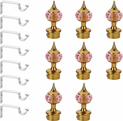 GLOXY Gold, Pink Curtain Knobs, Curtain Hooks, Rod Rail Bracket Metal