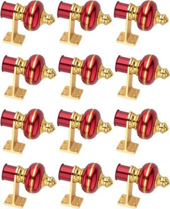 Ghazian Red, Gold Curtain Knobs, Rod Rail Bracket Metal