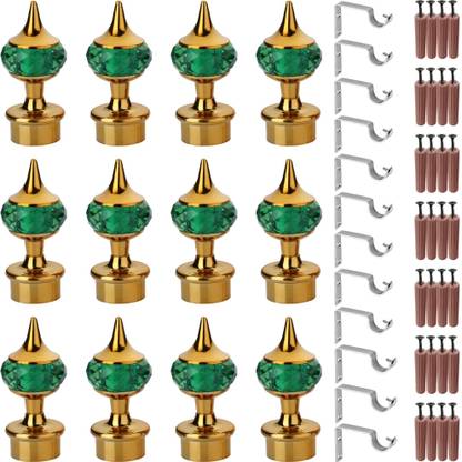 GRIVAN Green, Gold Rod Rail Bracket, Curtain Knobs, Curtain Hooks Metal