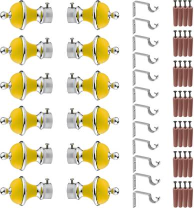 GRIVAN Silver, Yellow Rod Rail Bracket, Curtain Knobs, Curtain Hooks Metal