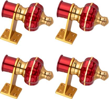 Ghazian Red, Gold Curtain Knobs, Rod Rail Bracket Metal