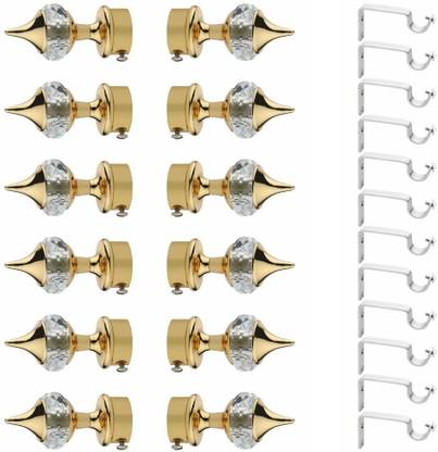 GLOXY Gold Curtain Knobs, Curtain Hooks, Rod Rail Bracket Metal