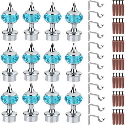 GRIVAN Blue, Silver Rod Rail Bracket, Curtain Knobs, Curtain Hooks Metal