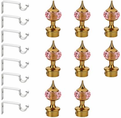GLOXY Pink, Gold Rod Rail Bracket, Curtain Knobs Metal