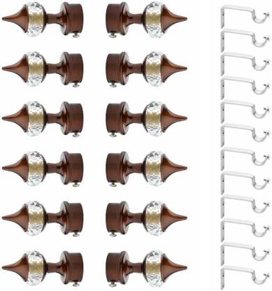 GLOXY Brown Curtain Knobs, Curtain Hooks, Rod Rail Bracket Metal