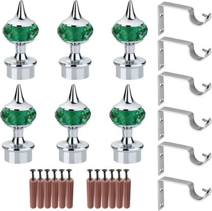 GRIVAN Green, Silver Rod Rail Bracket, Curtain Knobs, Curtain Hooks Metal