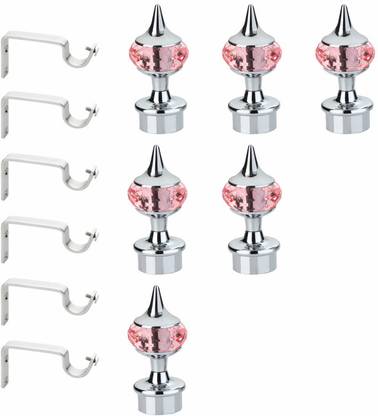 GLOXY Pink, Silver Rod Rail Bracket, Curtain Knobs Metal