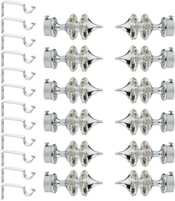 Easyhome Silver Rod Rail Bracket, Curtain Knobs Metal