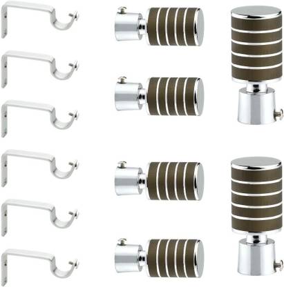 GLOXY Brown Rod Rail Bracket, Curtain Knobs, Curtain Hooks, Curtain Rods Metal