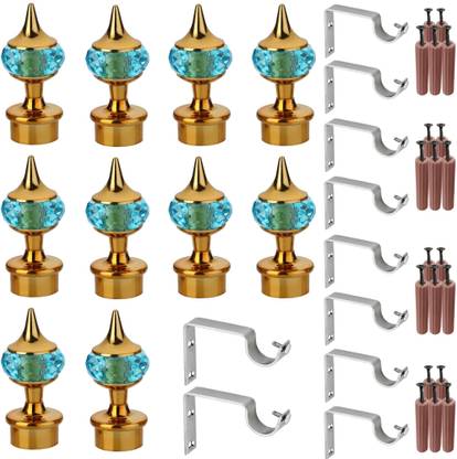 GRIVAN Blue, Gold Rod Rail Bracket, Curtain Knobs, Curtain Hooks Metal