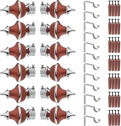 GRIVAN Silver, Maroon Rod Rail Bracket, Curtain Knobs, Curtain Hooks Metal
