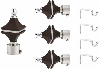 GRIVAN Silver, Brown Rod Rail Bracket, Curtain Knobs, Curtain Hooks Metal