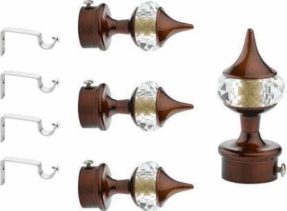 GLOXY Brown Rod Rail Bracket, Curtain Knobs, Curtain Hooks, Curtain Rods Metal
