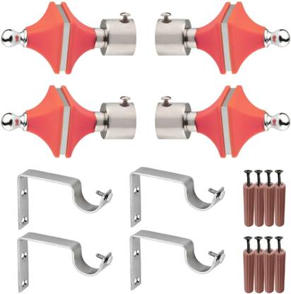 GRIVAN Silver, Red Rod Rail Bracket, Curtain Knobs, Curtain Hooks Metal