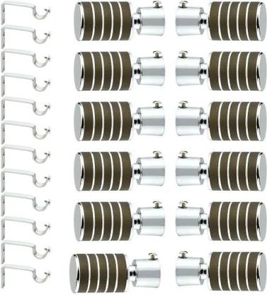 GLOXY Brown Rod Rail Bracket, Curtain Knobs, Curtain Hooks, Curtain Rods Metal