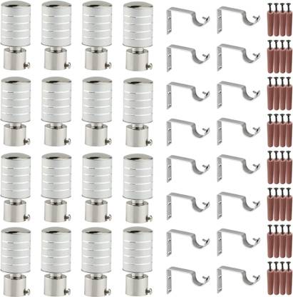 GRIVAN Silver Rod Rail Bracket, Curtain Knobs, Curtain Hooks Metal