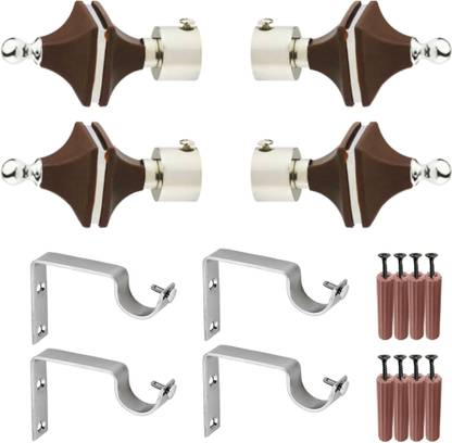 GRIVAN Silver, Brown Rod Rail Bracket, Curtain Knobs, Curtain Hooks Metal