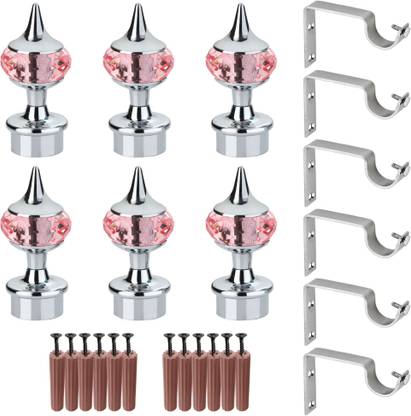 GRIVAN Pink, Silver Rod Rail Bracket, Curtain Knobs, Curtain Hooks Metal