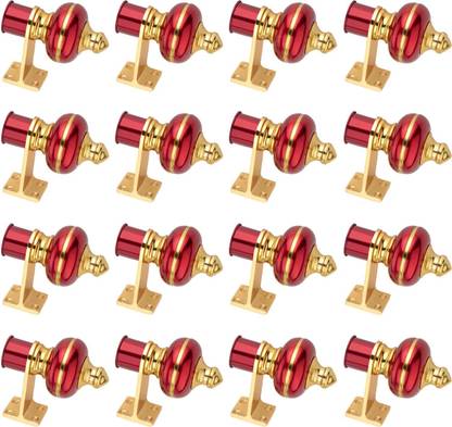 Ghazian Red, Gold Curtain Knobs, Rod Rail Bracket Metal