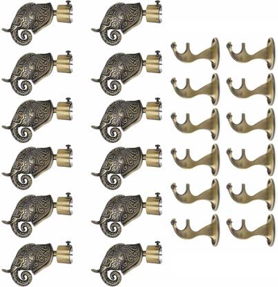 GRIVAN Gold Rod Rail Bracket, Curtain Knobs, Curtain Hooks Metal
