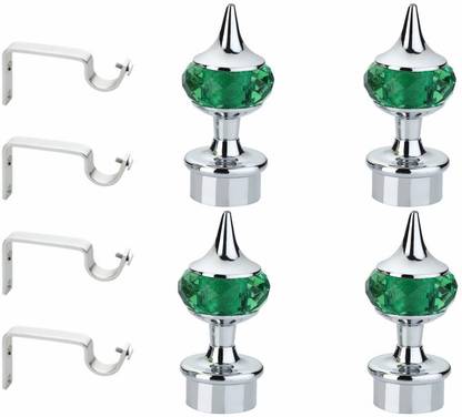 GLOXY Green, Silver Rod Rail Bracket, Curtain Knobs, Curtain Hooks, Curtain Rods Metal