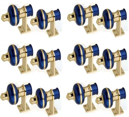 GHAR DWAR Blue Curtain Hooks, Curtain Knobs, Rod Rail Bracket Metal