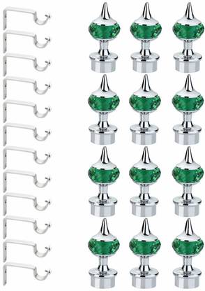 GLOXY Green, Silver Rod Rail Bracket, Curtain Knobs, Curtain Hooks, Curtain Rods Metal
