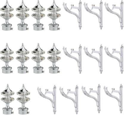 GRIVAN Silver Rod Rail Bracket, Curtain Knobs, Curtain Hooks Metal
