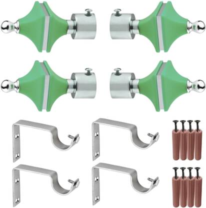 GRIVAN Silver, Green Rod Rail Bracket, Curtain Knobs, Curtain Hooks Metal
