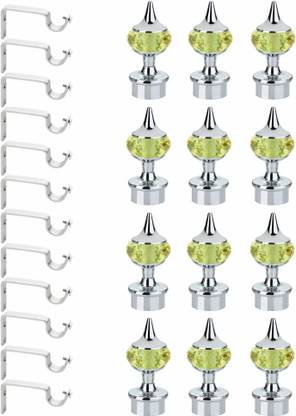 GLOXY Silver, Light Green Curtain Knobs, Curtain Hooks, Rod Rail Bracket Metal