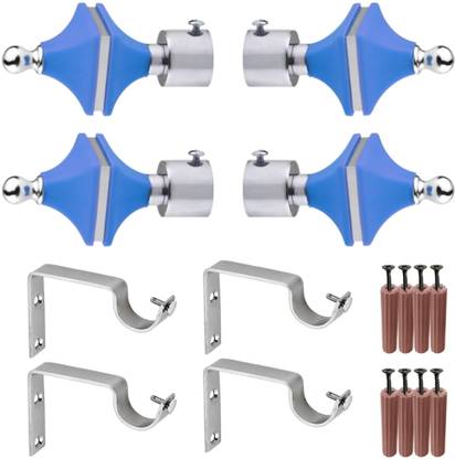 GRIVAN Silver, Blue Rod Rail Bracket, Curtain Knobs, Curtain Hooks Metal