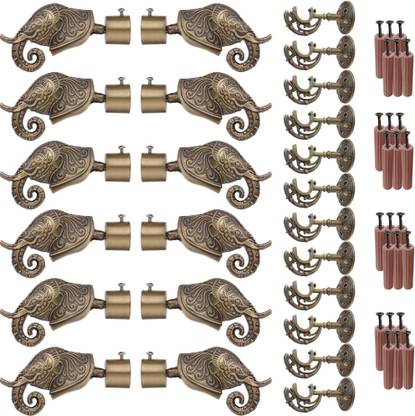 GRIVAN Gold Rod Rail Bracket, Curtain Knobs, Curtain Hooks Metal