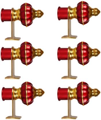 scraftindia Red Curtain Knobs, Rod Rail Bracket, Curtain Hooks, Curtain Rods Metal