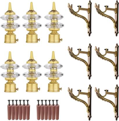 GRIVAN Gold Rod Rail Bracket, Curtain Knobs, Curtain Hooks Metal