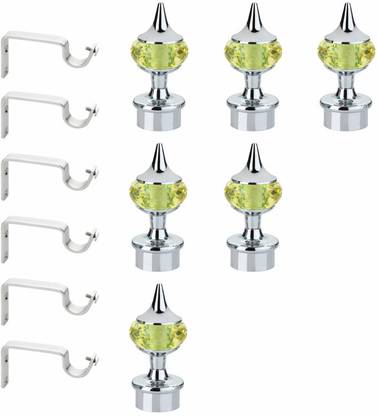 GLOXY Light Green, Silver Rod Rail Bracket, Curtain Knobs Metal