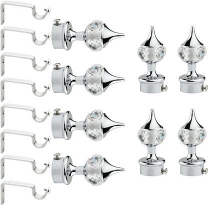 GLOXY Silver Curtain Knobs, Curtain Hooks, Rod Rail Bracket Metal