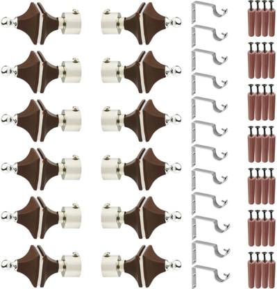 GRIVAN Silver, Brown Rod Rail Bracket, Curtain Knobs, Curtain Hooks Metal