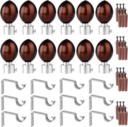 GRIVAN Brown Rod Rail Bracket, Curtain Knobs, Curtain Hooks Metal