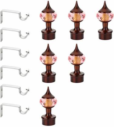 GLOXY Pink, Brown Rod Rail Bracket, Curtain Knobs Metal