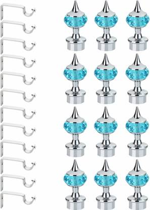 GLOXY Light Blue, Silver Rod Rail Bracket, Curtain Knobs, Curtain Hooks, Curtain Rods Metal
