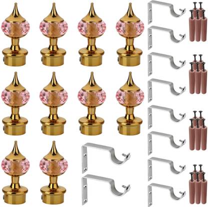 GRIVAN Pink, Gold Rod Rail Bracket, Curtain Knobs, Curtain Hooks Metal