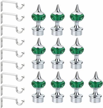 GLOXY Silver, Green Curtain Knobs, Curtain Hooks, Rod Rail Bracket Metal