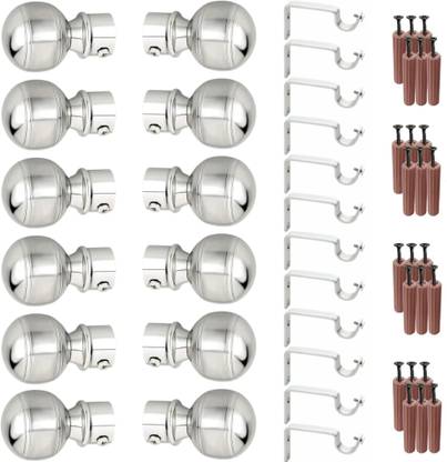 GRIVAN Silver Rod Rail Bracket, Curtain Knobs, Curtain Hooks Metal