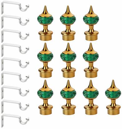 GLOXY Green, Gold Rod Rail Bracket, Curtain Knobs, Curtain Hooks, Curtain Rods Metal