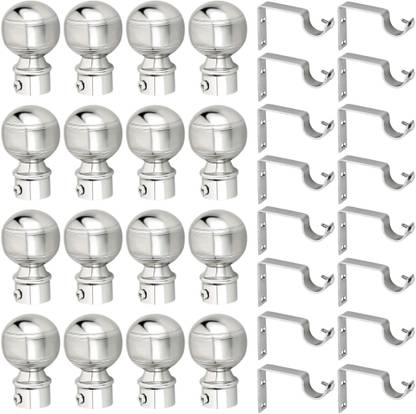GRIVAN Silver, Grey Rod Rail Bracket, Curtain Knobs, Curtain Hooks Metal