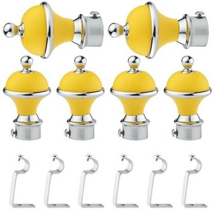 GLOXY Silver, Yellow Rod Rail Bracket, Curtain Knobs, Curtain Hooks, Curtain Rods Metal