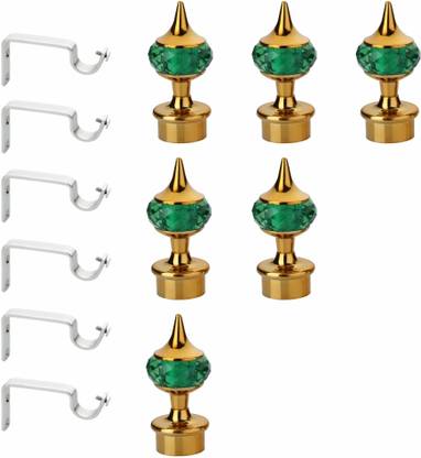 GLOXY Gold, Green Curtain Knobs, Curtain Hooks, Rod Rail Bracket Metal