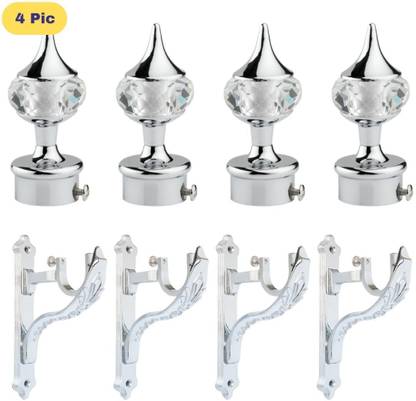 ZAPEX Silver Rod Rail Bracket, Curtain Knobs Metal